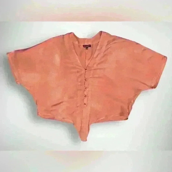 Womens Button Down Tie Front Blouse By Style Envy Size Small Oversized in Coral - Picture 11 of 11